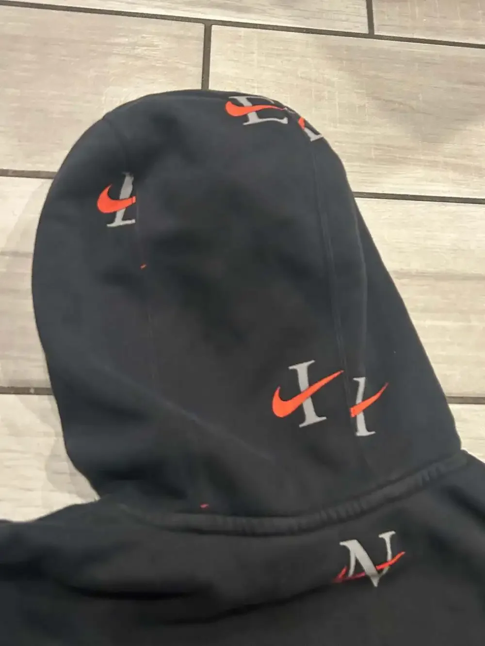 Nike All Over Print Club Fleece Hoodie Mens large Black Pullover
